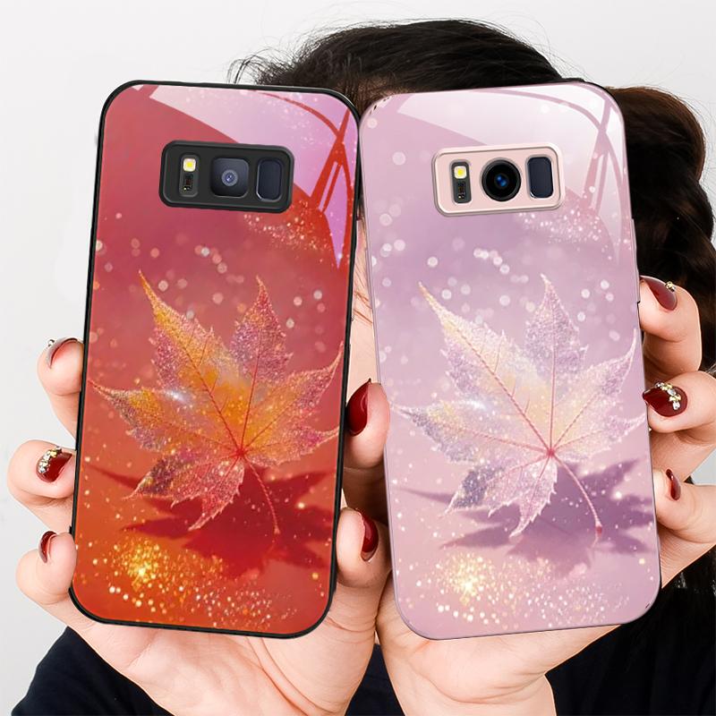 Green Maple Leaf Texture For Samsung S22 S8 S9 10 20 Ultra S21 Pro S22 Plus S23 FE S24 Ultra S25 Edge S25Ultra Glass Phone Case