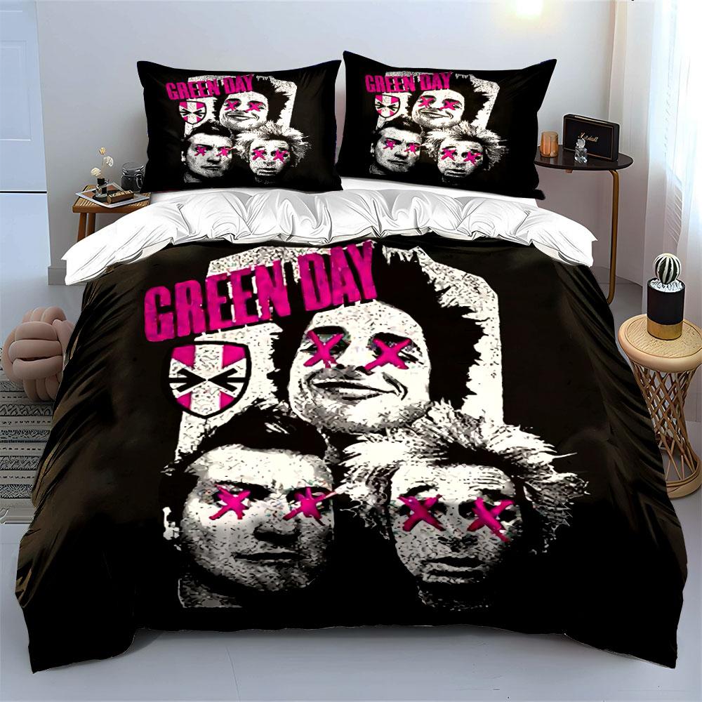 Green Day Band Graphic Design Bedding Duvet Cover Set Duvet Cover Pillowcases (1*Duvet Cover 2*Pillowcases, without duvet insert)
