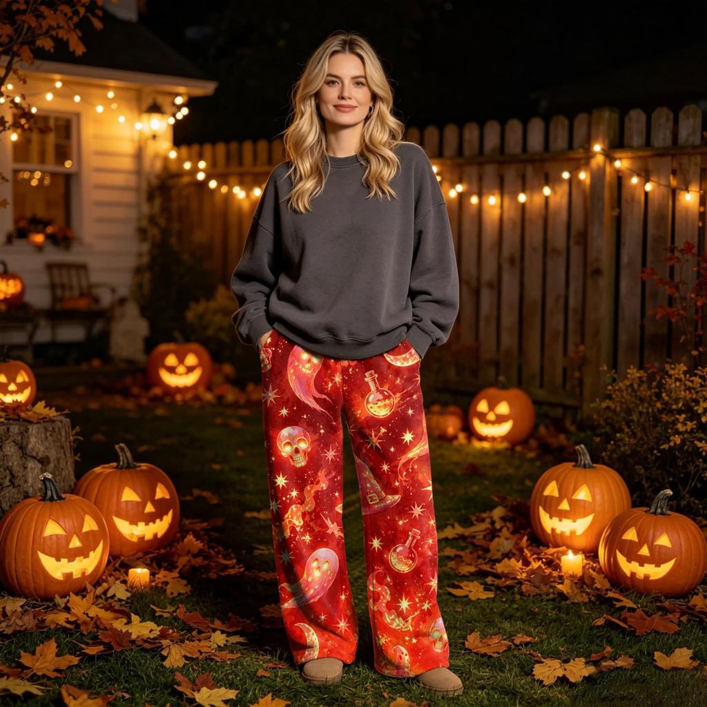 Women's Flannel Pajama Pants with Halloween Print for Cozy Holiday Loungewear
