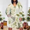Women Plus Size V Neck Long Sleeve Tropical Leaf Printed Fitted Midi Dress