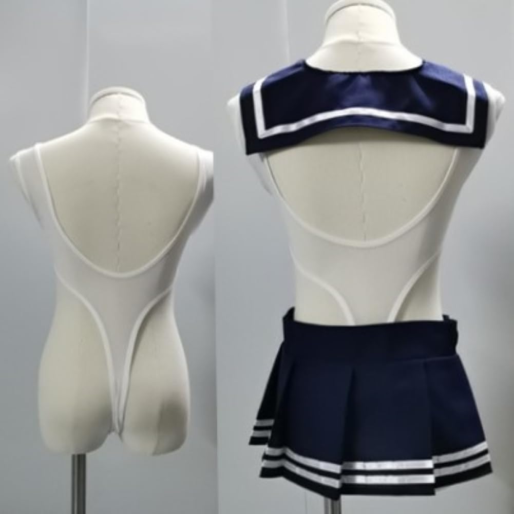 [TOKYO GOODS MARKET] Large Size Sailor-Style Separate High-Leg Leotard Costume (White, XL)