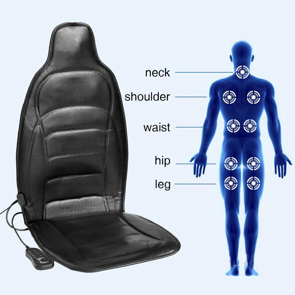 Cojín de Masaje Vibratorio con Calefacción Eléctrica Hogar Asiento de Coche Masajeador Vibratorio Almohadilla Calefactora Infrarroja Alfombrilla Vibratoria para Espalda Dolor DC 12V