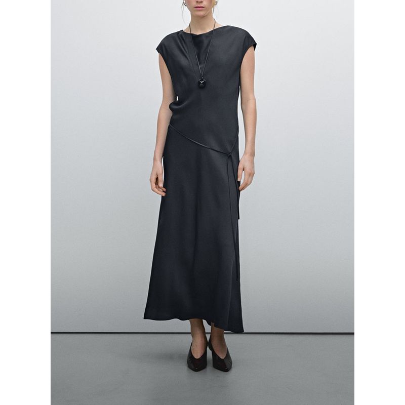 Za2025 Summer New Product Women clothes Drape Elegant Advanced Sense Satin Short sleeve Dress 06659584 452