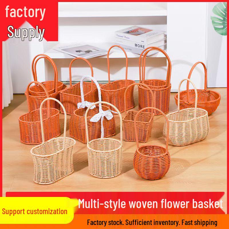 Handmade Imitation Rattan Picnic & Gift Basket with Iron Art Elements