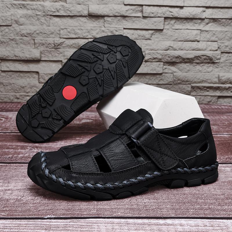 Fashion Breathable Man Summer Flats Fashion Wrap Toes Hollow Out Sandals Casual Leather Sandals for Men Outdoor Soft Loafers Beach Flats