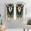 2Pcs Bohemian Chic Gemstone Cow Skull Print Curtains Vintage Medieval Style Easy Hang Rod Pocket Design Living Room