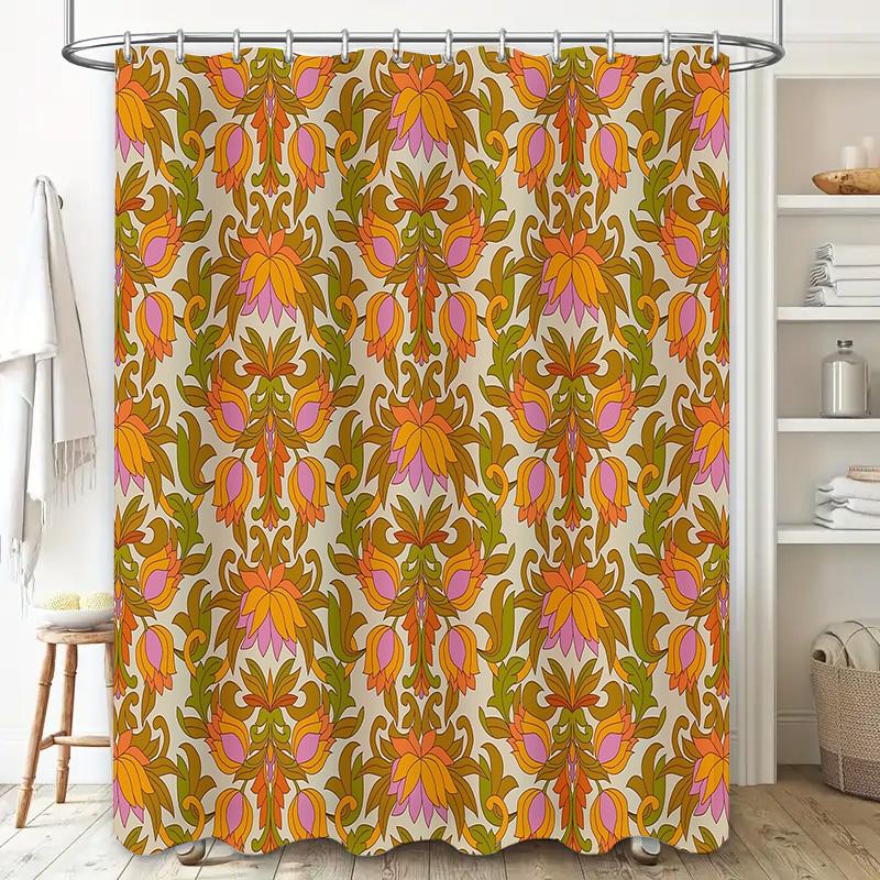 Floral Shower Curtain Vintage Botanical Pattern Bathroom Decor Waterproof Fabric Liner Set Modern Farmhouse Style Washable