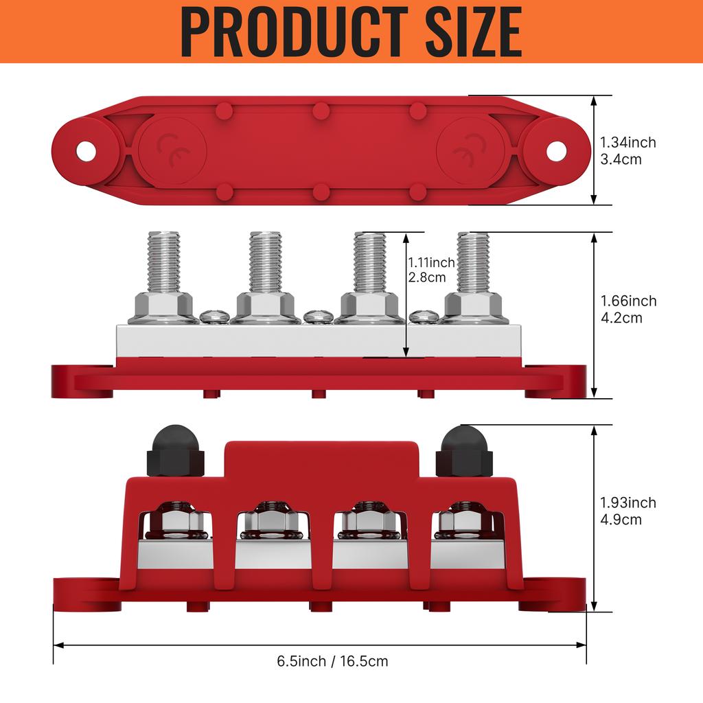 400A Bus Bar Power Distribution Block with 5/16" Stud Battery Copper Bus Bar 48V DC Automotive Marine Distribution Block