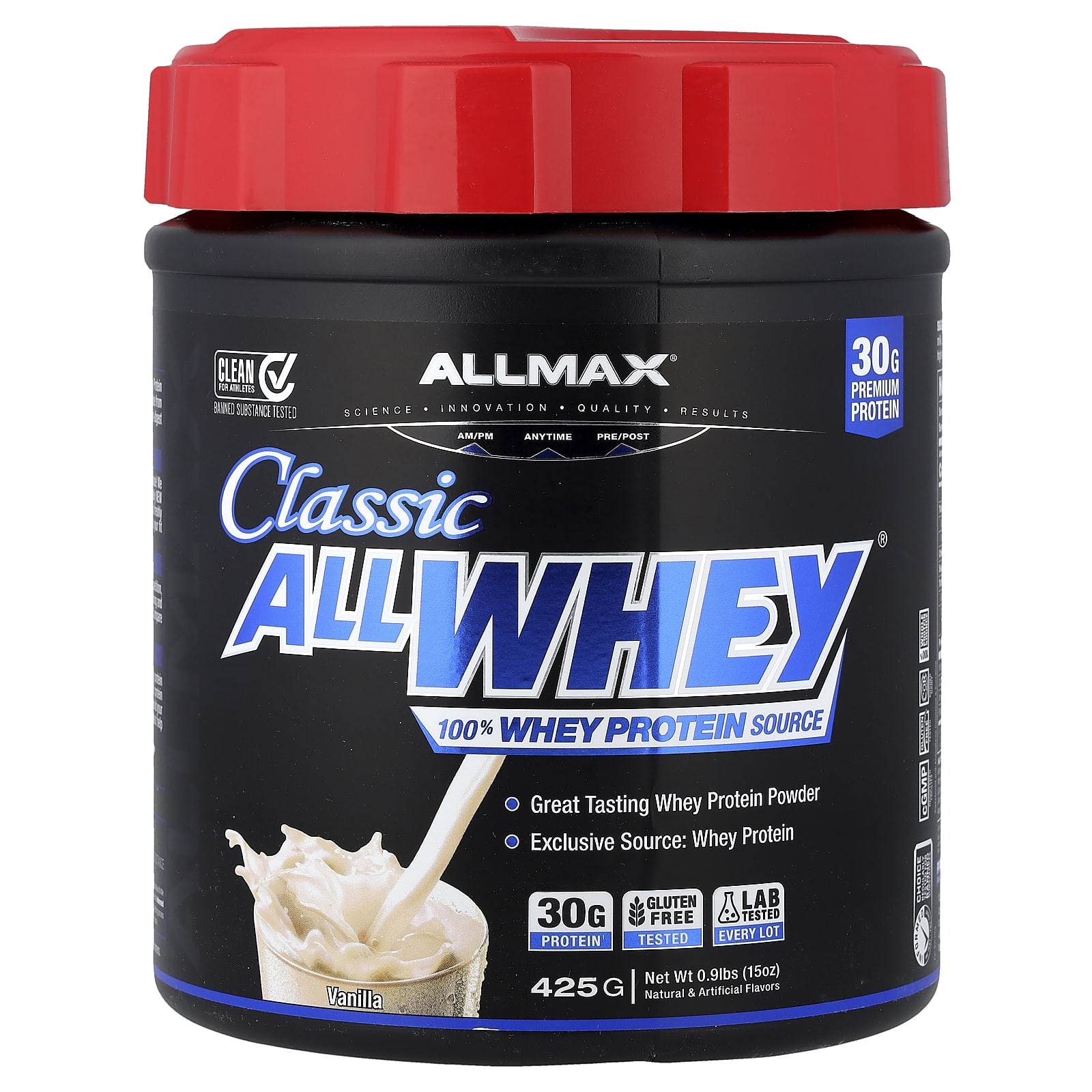 

ALLMAX, CLASSIC ALLWHEY®, 100% Whey Protein Source, Vanilla, 425g (0.9lb)