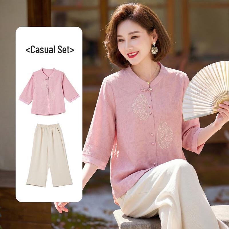 

QianLian Women s Summer Cotton T-Shirt & Pants Set 3XL