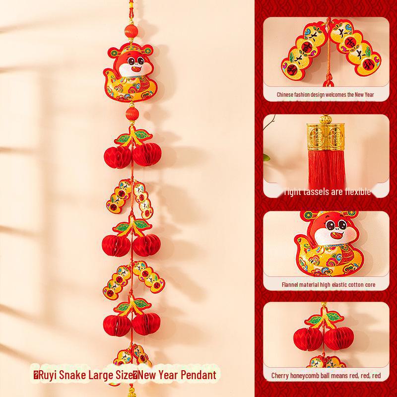 Pandantiv Festivalul de Primăvară Anul Șarpelui 2025 - Clopoțel de vânt Zeul Bogăției Fu pentru decorarea de Anul Nou în scena sufrageriei.