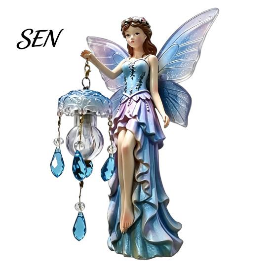 Dreamy Girls Room Decor Fairy Wall Night Light, Resin Elf Sculpture Lantern for Bedroom, 3D Hand Painted Ornament Hanging Art with Faux Crystal