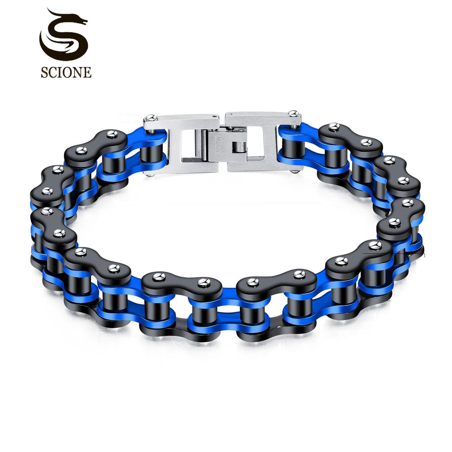 

Персонализированная мотоциклетная цепь LUXY MOON, велосипедная цепь в стиле рок, браслет из нержавеющей стали 22cm синий