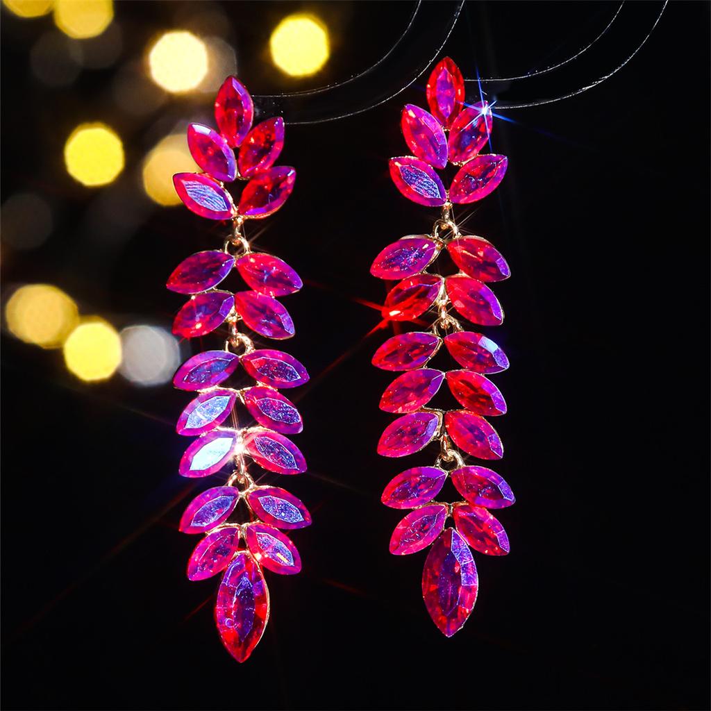 Color Glass Rhinestone Long Earrings Women Luxury Earrings Pair