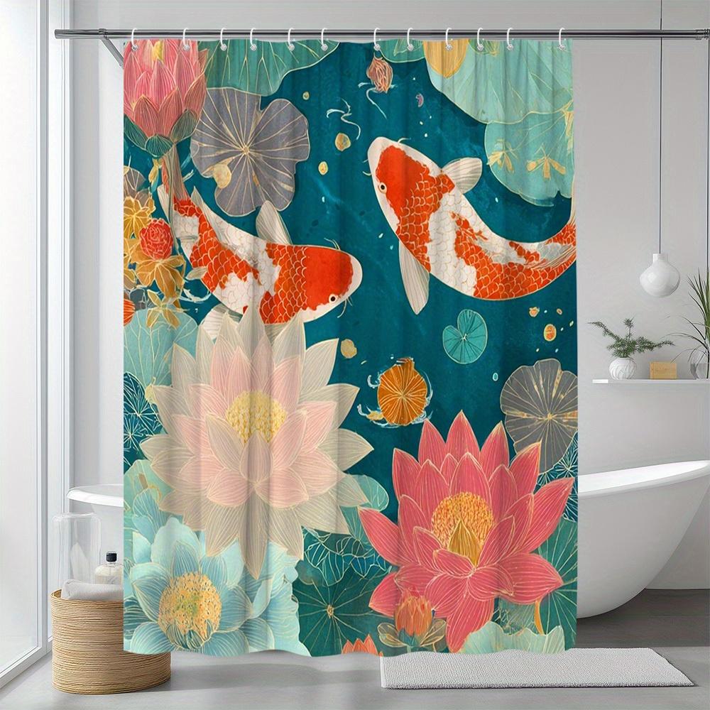 1pc for Lotus Koi Pattern Shower Curtain, Bright Colors, Natural Scenery, Add Artistic Atmosphere, Suitable for Bathtub Partitio