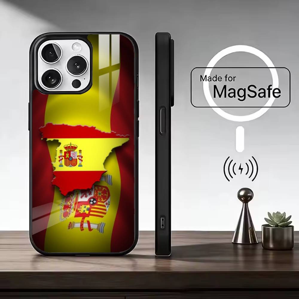 S-Spanien Flagge F-Fußball Fan Support Handyhülle Für iPhone17,16,15,14,13,12,11 Plus,Pro Max, Neues Magnetisches Kabelloses Laden