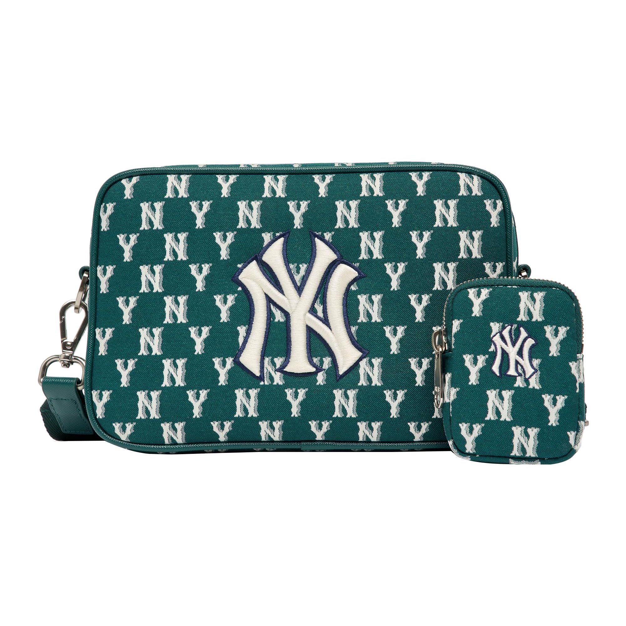 MLB Monogram Series Vintage Floral Print Letter Logo NY Yankees Polyester Tofu Bun Camera Bag Shoulder Crossbody Bag Unisex bags 3ACRM012N-50GND Jasper