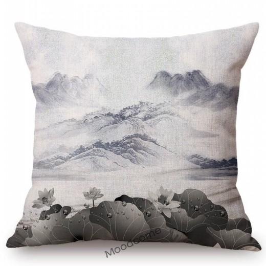 Traditional Chinese Ink Oil Painting Mountain Scenery Cotton Linen Sofa Throw Pillow Case Home Decoration Car Cushion Cover Case