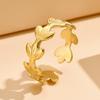 Elegant Adjustable Open Leaf Stainless Steel Ring for Women - Perfect for Formal Wear