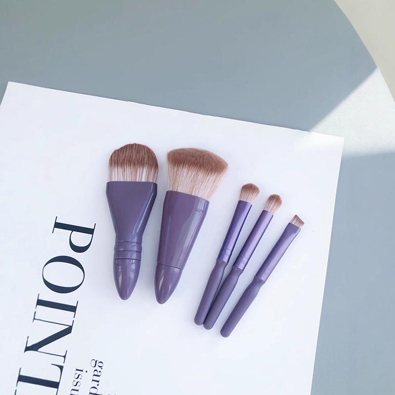 5Pcs Portable Makeup Brush Set With Mirror - Foldable Travel Kit ,Mini Makeup Brush Set Travel Makeup Brush Set