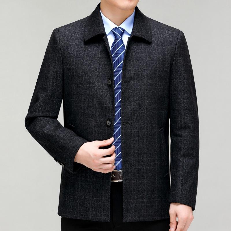 Coat Wool Jacket Men's Lapel Thick Coat for Leaders and Cadres Middle-aged and Elderly Dad Wool Button Top