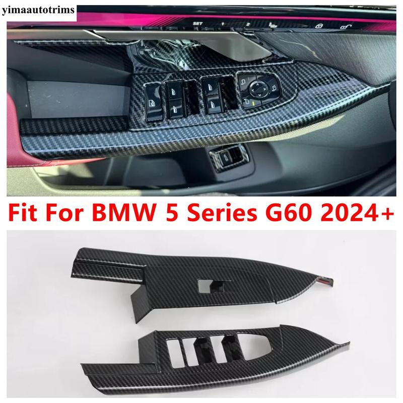 

For BMW 5 Series G60 2024 2025 ABS Carbon Fiber Interior Accessories Windows Rise Switch Panel Glass Lift Control Cover Trim