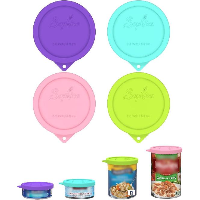 4PCS 3-inch Silicone Can Lids for Goya | Van Camp s | Chef Boyardee | Bush s Best | Farmer s Market Can, Tight Seal Cover for Canned Good, Can 3.4cin/8.6cm