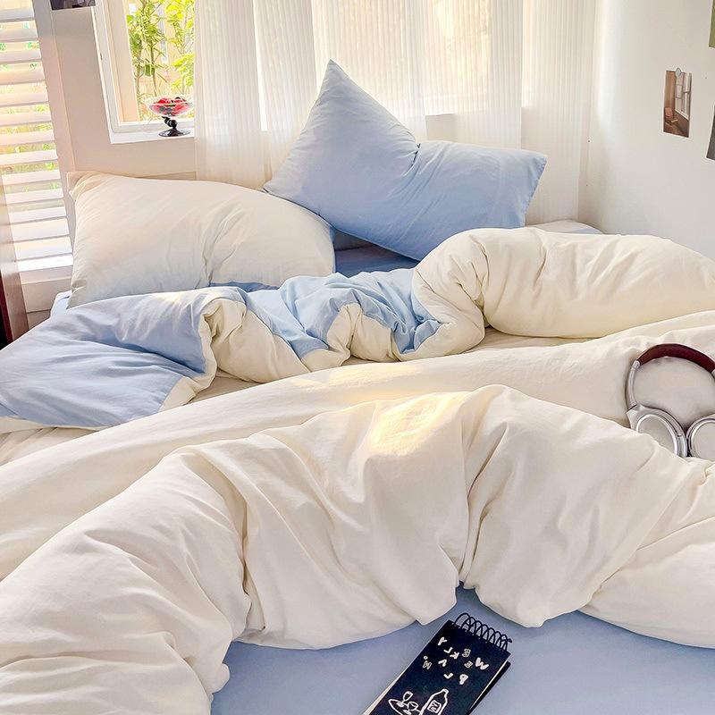 Class A Maternal And Infant Grade Solid Color Four-Piece Set Washed Cotton Double Quilt Cover Dormitory Bed Sheet 3Pcs Set Bed Hat Quilt Cover