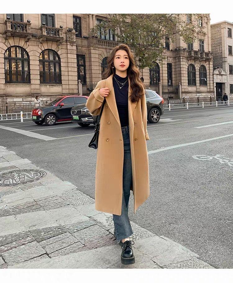 Fashion Design Women's Double-breasted Tweed Coat Design Sense of Autumn and Winter Tweed Jacket Female Medium-length Tide