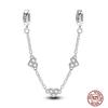 Star Moon Slide Safety Chains Charms 925 Sterling copper Heart Evil eyes Silicone Spacer Beads Fit Original Bracelet DIY Zircon