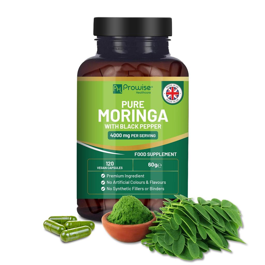 Reines Moringa 4000mg - 120 Vegane Kapseln mit Schwarzem Pfeffer