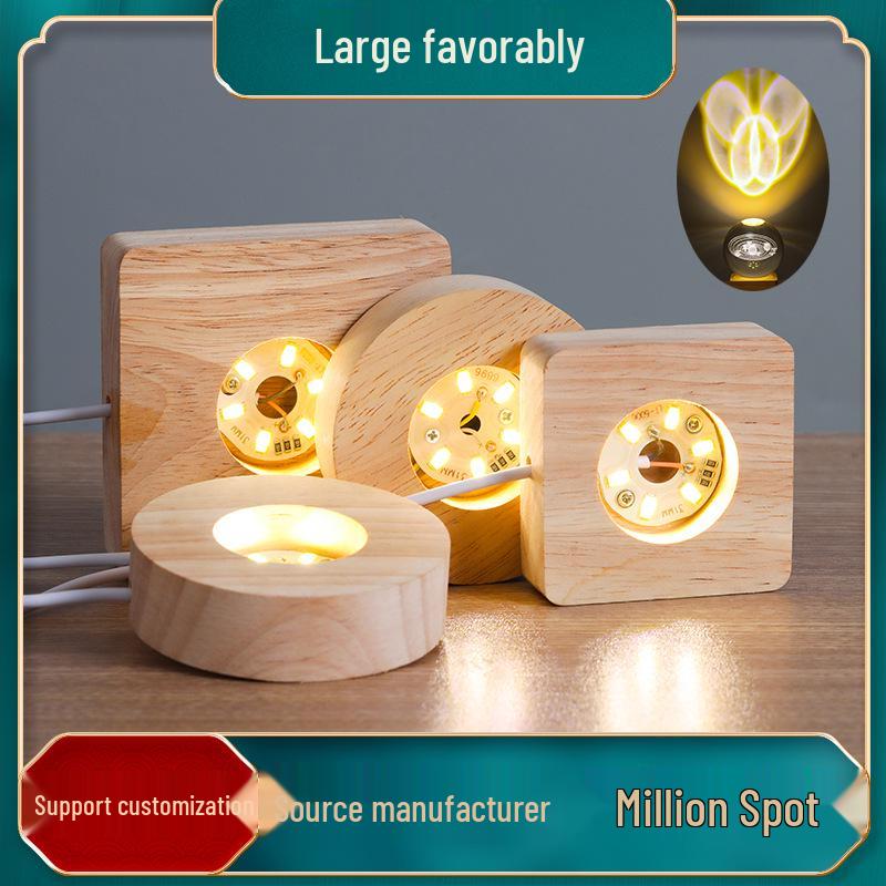 LED Night Light with Wooden Base and Crystal Ball Atmosphere, USB-Powered