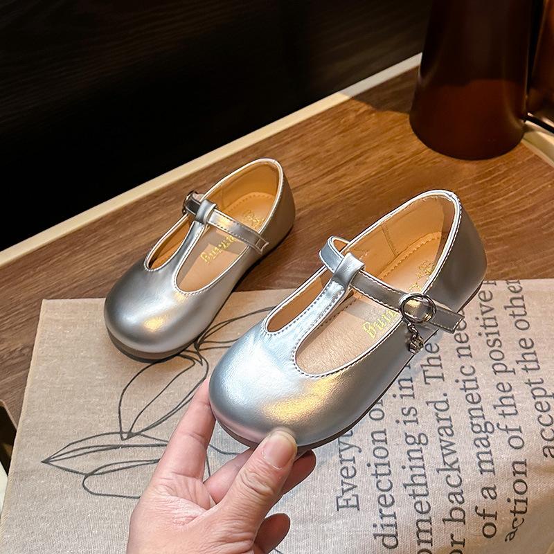 Korean-style children's shoes, niche and fashionable, soft-soled leather shoes, shallow-mouth, versatile, retro princess shoes, flat-soled,