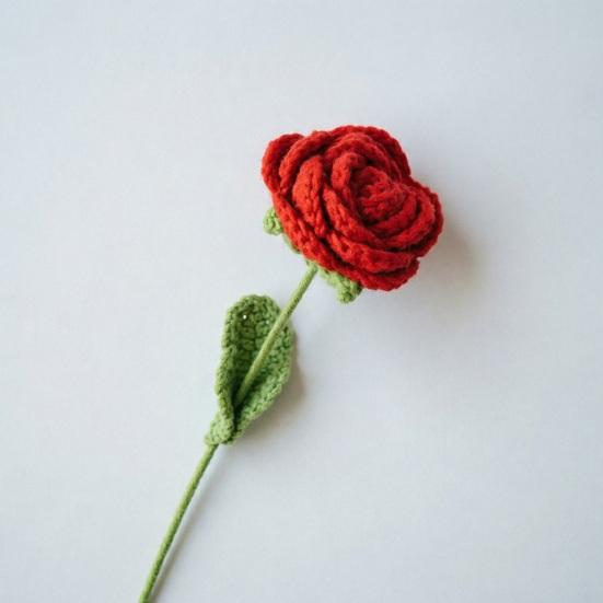 Flor de Crochê de Lã Rosa Artificial Flor que Nunca Murcha Flor Duradoura Design de Textura 3D Floração Romântica para o Dia das Mães