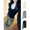 Slim-fit V-neck Long-sleeve Women's T-shirt for 2025 Autumn/Winter – Versatile Inner Layer Spicy Girl Top.