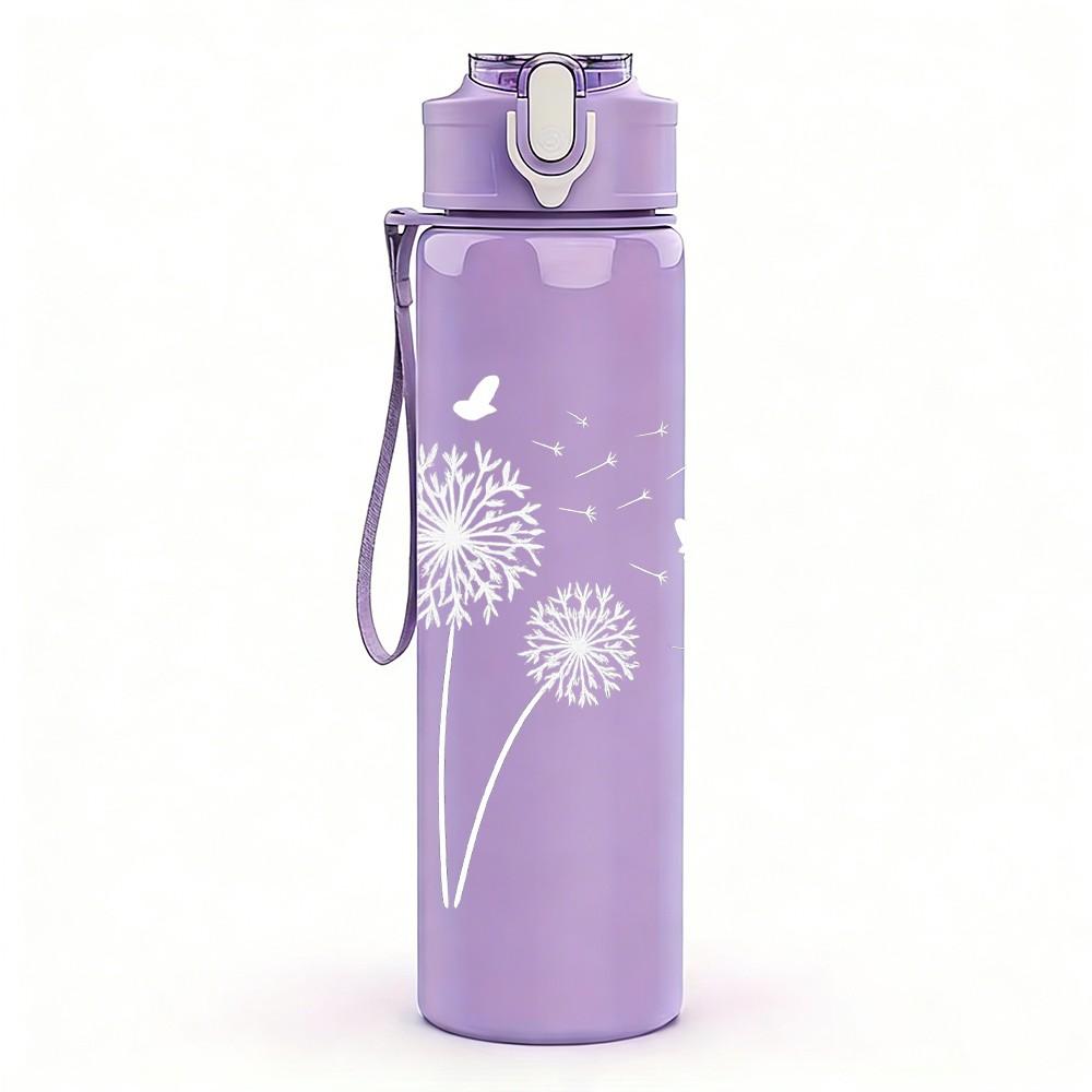 1PC Dandelion Minimal Line Art 750ml Color Plastic Sports Water Bottle Leakproof Flip Straw Lid Suitable for Sports Office Home Use