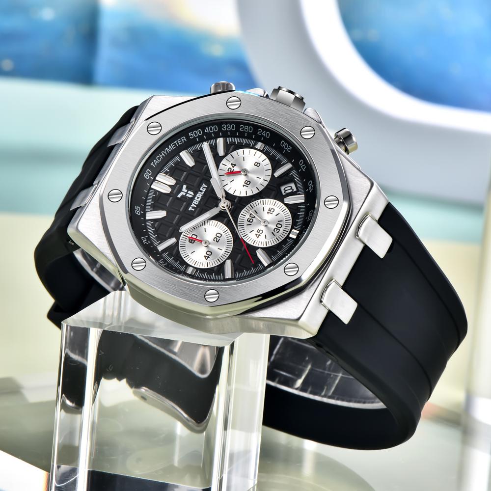 New TYBERLEY Luxury Men's Quartz Watch Sports Chronograph Luminous Waterproof Fashion Watch Men Silicone Grid Literal +BOX