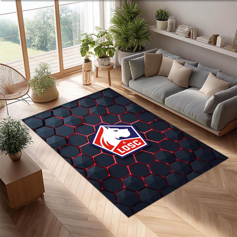 LOSC Lille FC Soccer Football Pattern Soft Area Rug Non Slip Indoor Floor Carpet Sports Decor Mat for Bedroom