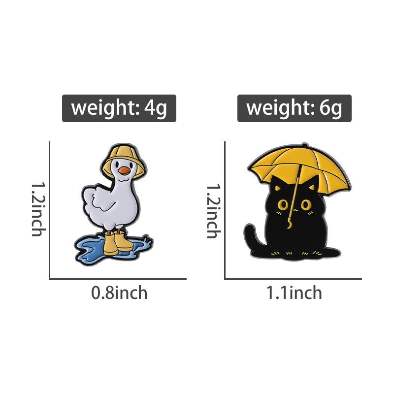 Cute Animal Weather Rainy Day Badge Treading Water Umbrella Black Cat Treading Water Duck Cat Metal Brooch Accessories