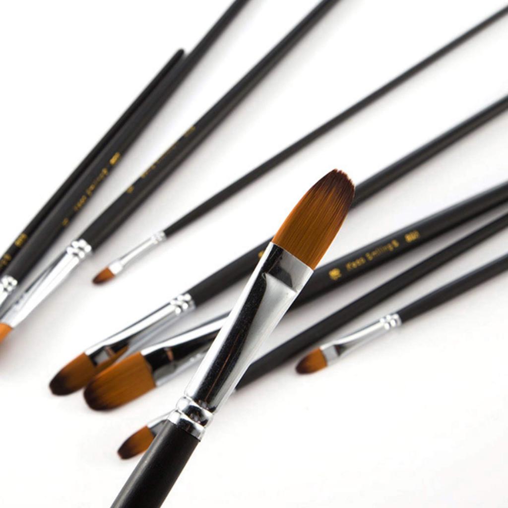 ONE HAPPY CHOICE 9-Piece Long Handle Artist Paint Brush Set, Filbert (Long Handle)