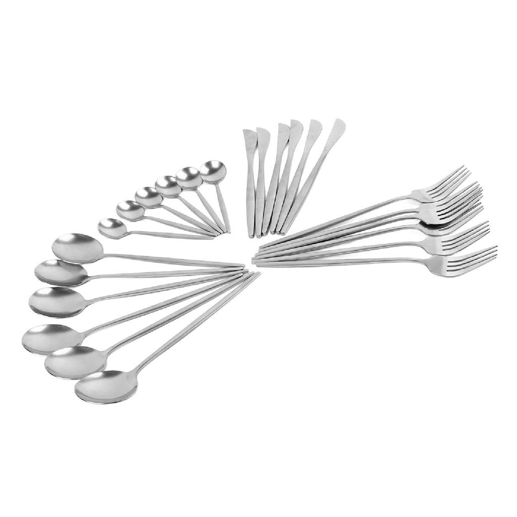 24Pcs Stainless Steel Cutlery Set Silver Vintage Craft Steak Cutlery Kitchen Spoons Forks Knifes Kit