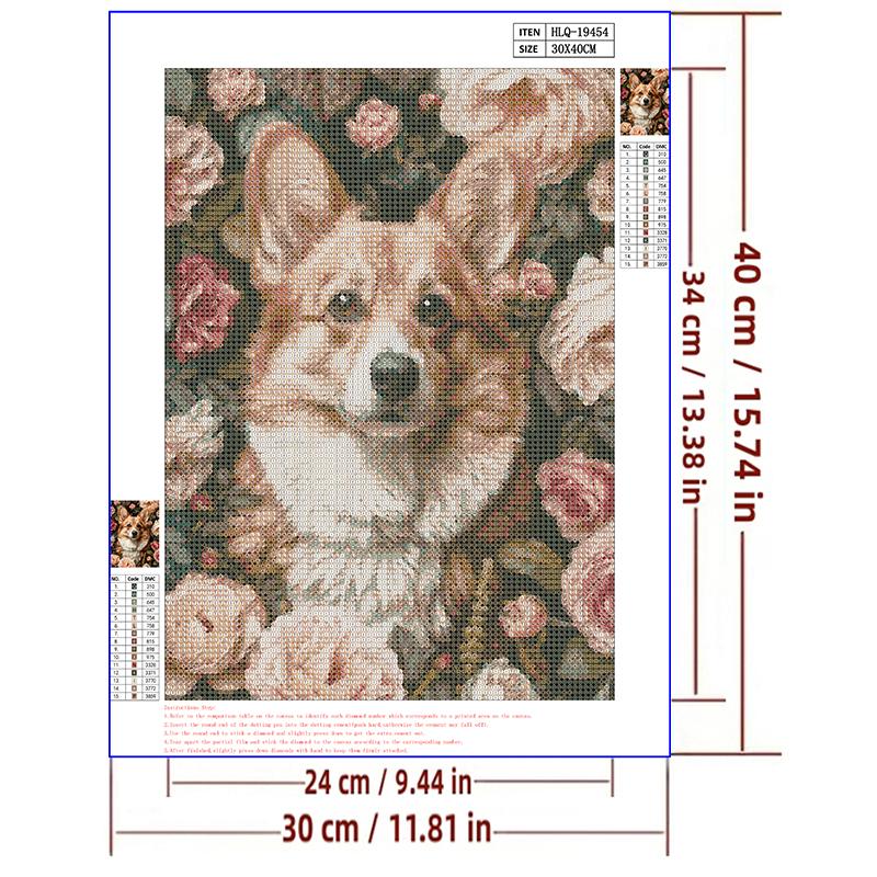 5d DIY Diamond Painting Cross Stitch Cute Animal Pet Corgi Flowers Diamond Embroidery Mosaic Full Round Drill Home Decor