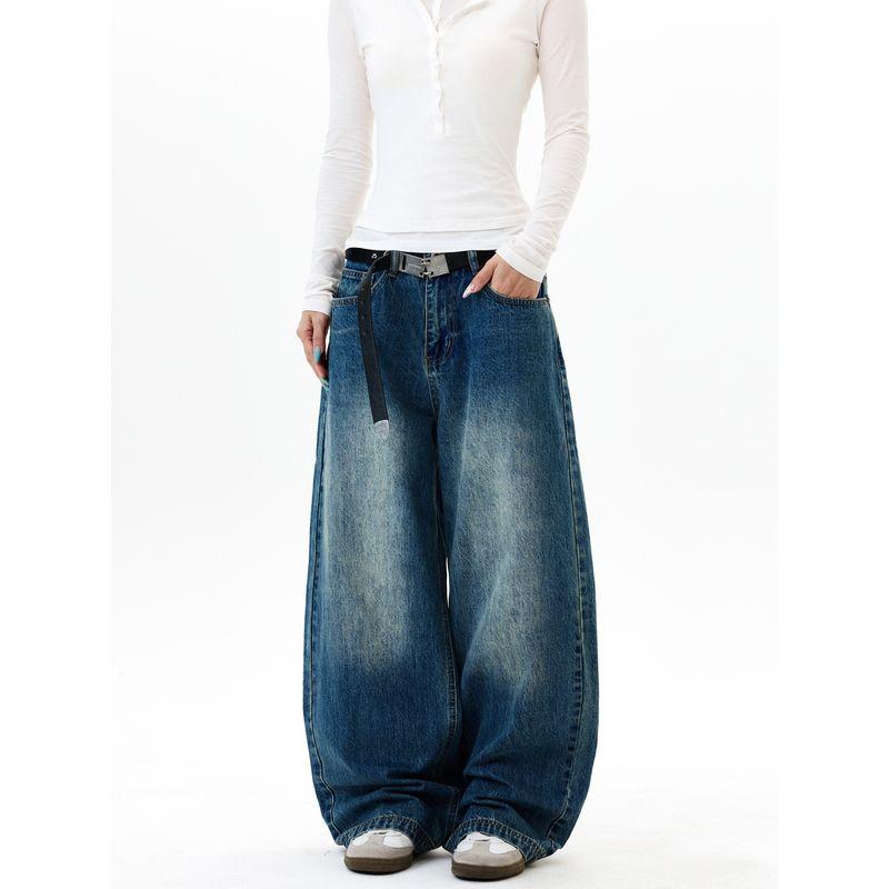 Kisko American Retro Cleanfit Washed Straight-Leg Jeans Unisex Trendy Loose Casual Versatile Pants