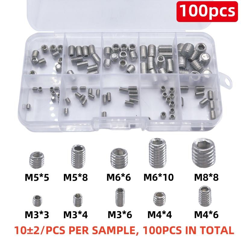 100/200pcs 304 Stainless Steel Hex Socket Socket Set Flat End Set Screw