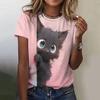 Summer Round Neck 3D Animal Cat Print Top Fashionable Casual Short Sleeved Women's T-shirts