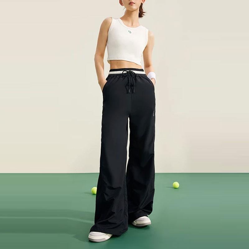 Li Ning X HZW Collaboration CF Su Series Letter Print Straight Leg Sports Pants Women bottoms Black AYKT694-3