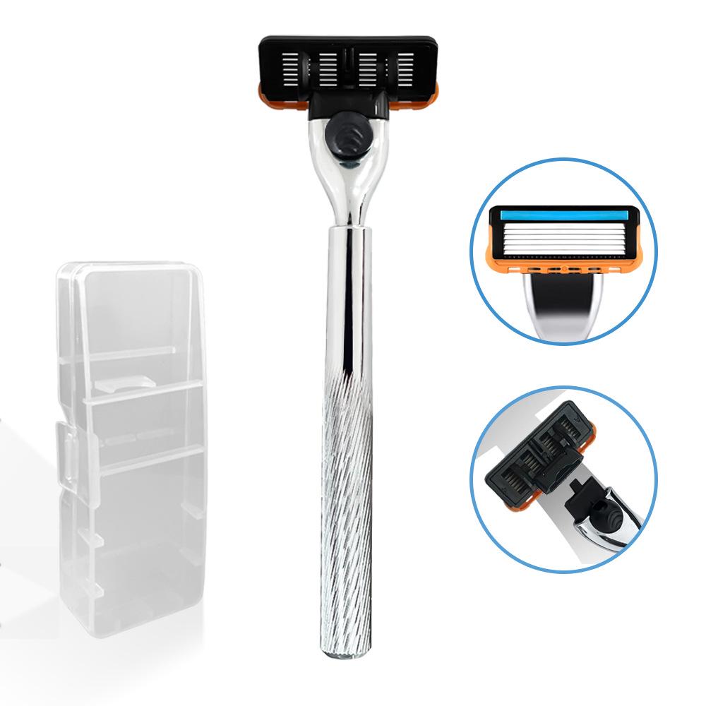 Universal Metal Handle Razor with Replaceable Three-Layer Head and 6-Layer Curved Blades