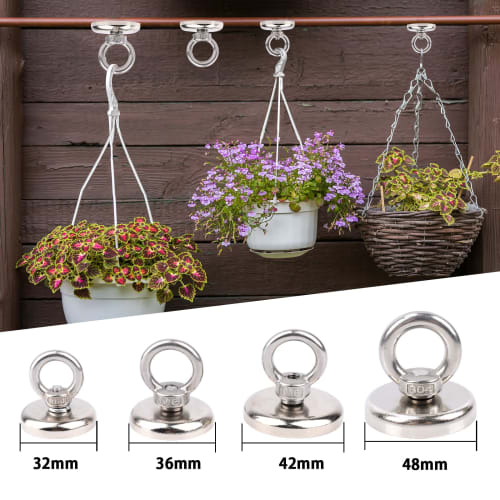 BOCHUANG 4-Piece Super Strong Magnetic Hooks, 42mm Diameter, Powerful Magnetic Hooks, Vertical Load Capacity 65kg, Super Strong Magnetic Hooks, Magnet