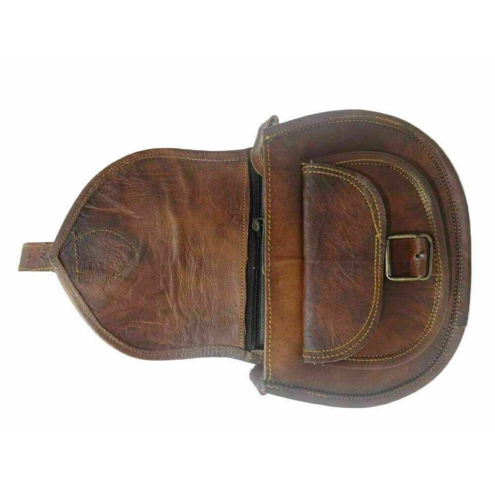 Vintage taška na sedlo Taška přes rameno z pravé kozí kůže Brown Messenger přes rameno