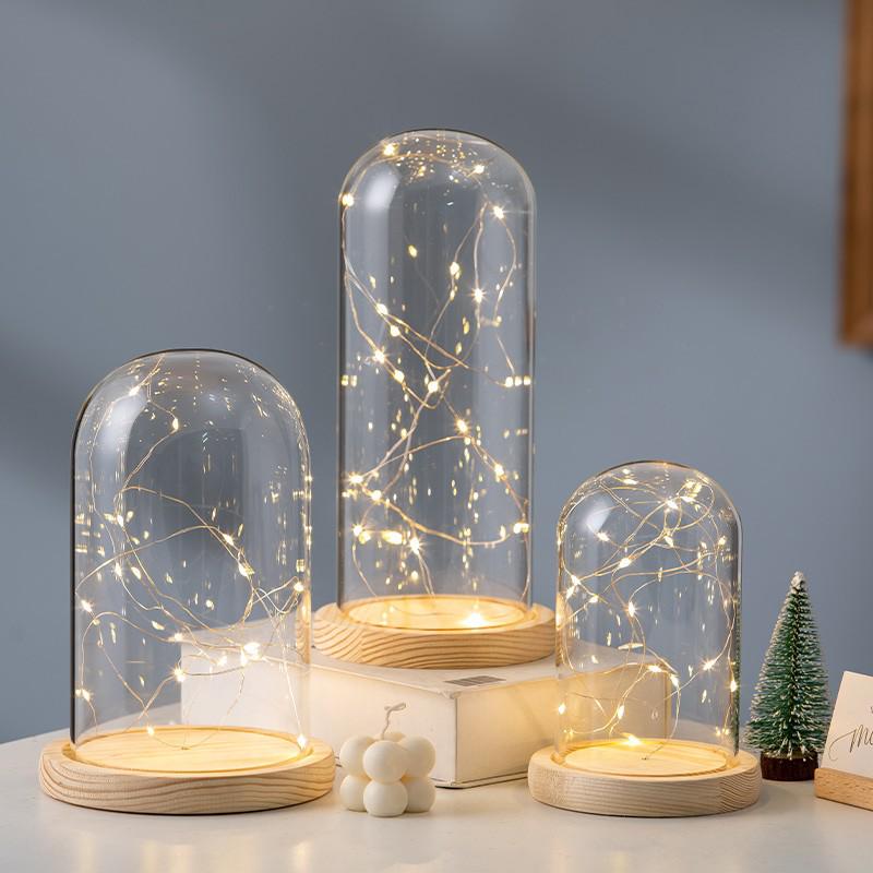 LED Sea Urchin Night Light with Preserved Flower in Glass Cover